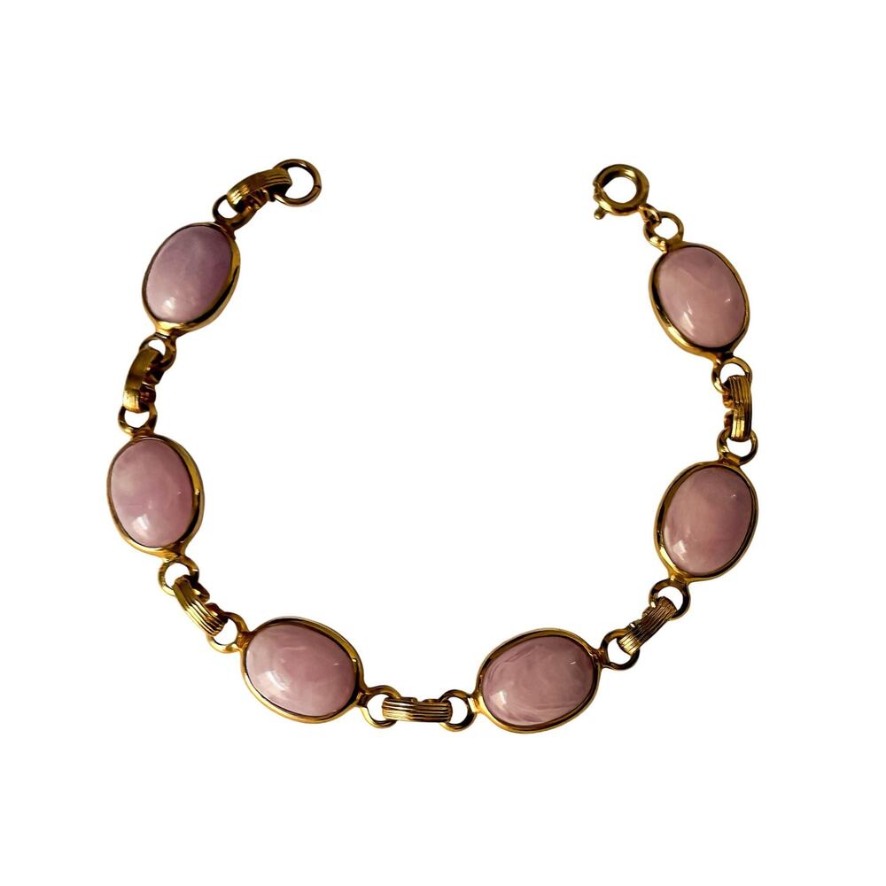 Vintage 1960s Pale Pink Cabochon Link Bracelet Gold Tone Retro Jewelry